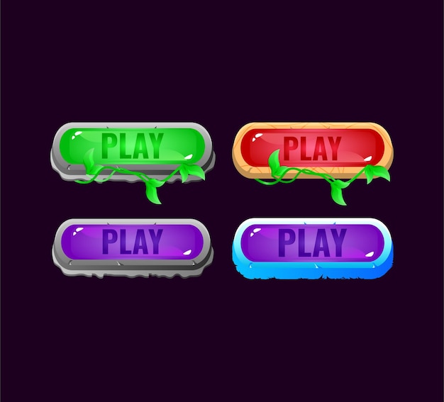 Conjunto de botón de reproducción colorido juego ui jelly