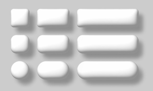 Conjunto de botones 3D blancos Vector conjunto de elementos de diseño de UI UX realistas