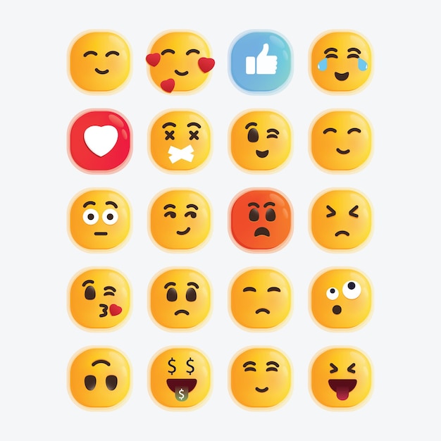 Un conjunto de botones amarillos con diferentes emoticonos y un pulgar hacia arriba.