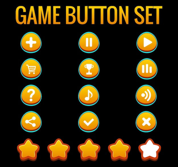 Conjunto de botones para aplicaciones de juegos y sitio web Botones de desarrollo de juegos Cute Mobile