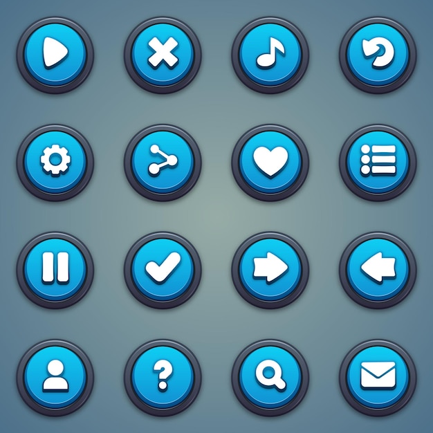 Conjunto de botones azules para juegos móviles Interfaz de juego botones de dibujos animados ui juego kit de botones ui