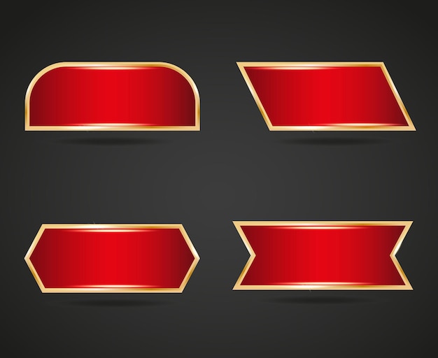 Vector conjunto de botones brillantes rojos en un marco dorado
