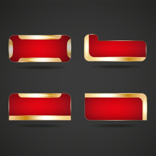 Conjunto de botones brillantes rojos en un marco dorado