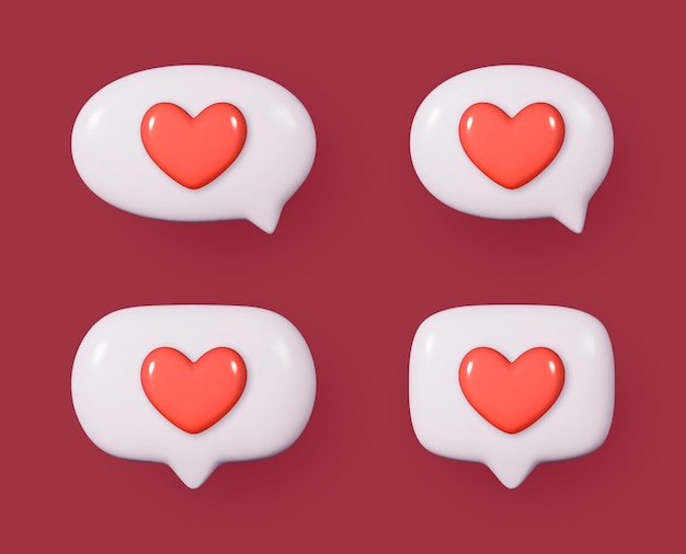 Conjunto de botones de chat de icono 3D con corazón rojo Perfecto para diseños temáticos de amor