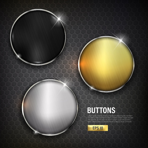Conjunto de botones círculo moderno color oro plata y negro