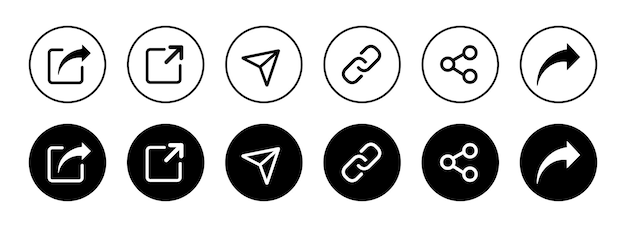 Conjunto de botones de compartición Conjun to de iconos de compartición aislado en fondo blanco Conjun to icono en estilo plano y contorno Ilustración vectorial