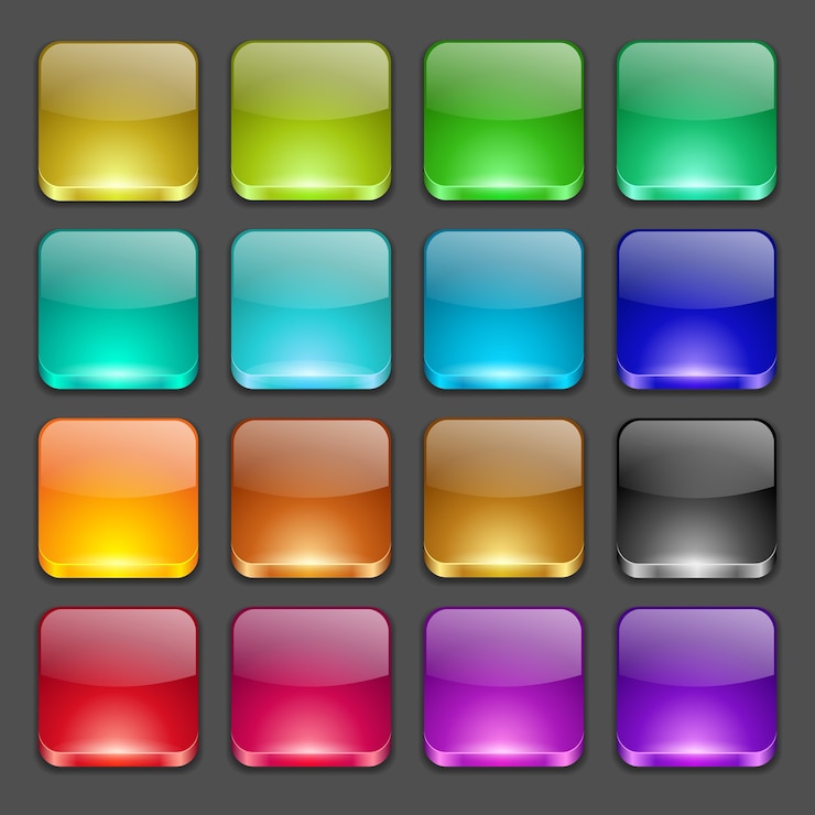 Vector conjunto de botones de cristal cuadrados redondeados de color