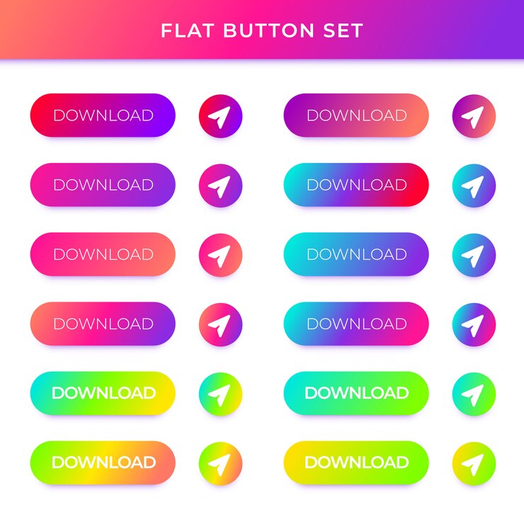Vector conjunto de botones degradados con sombra sobre fondo blanco. elementos web coloridos