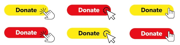 Conjunto de botones de donación Botones web con cursor