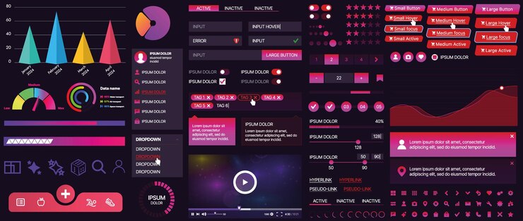 Vector conjunto de botones y elementos de interfaz para aplicaciones móviles y sitios web diseño moderno para la navegación