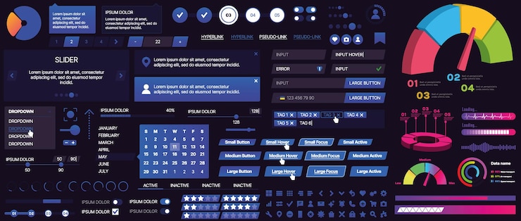Vector conjunto de botones y elementos de interfaz para aplicaciones móviles y sitios web diseño moderno para la navegación