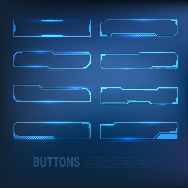 Conjunto de botones estilo tecnofuturista ciencia ficción color azul