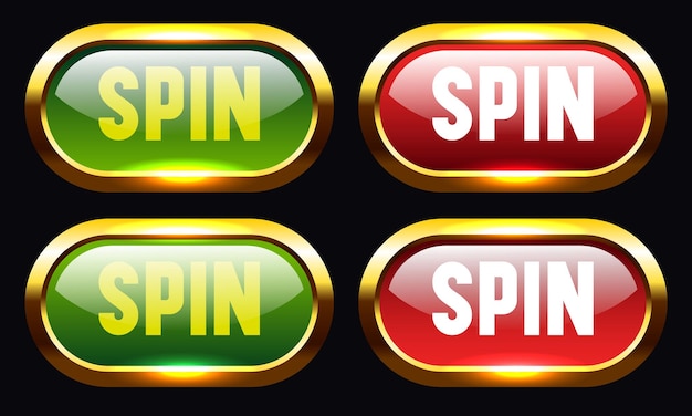 Conjunto de botones de giro Botones rojos y verdes en un marco dorado Botones para casino en línea