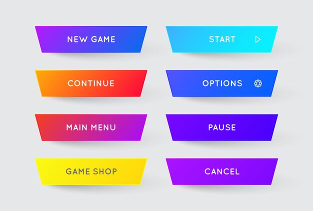 Conjunto de botones de gradiente moderno vectorial de aplicaciones o juegos de colores de gradiente de moda con sombras