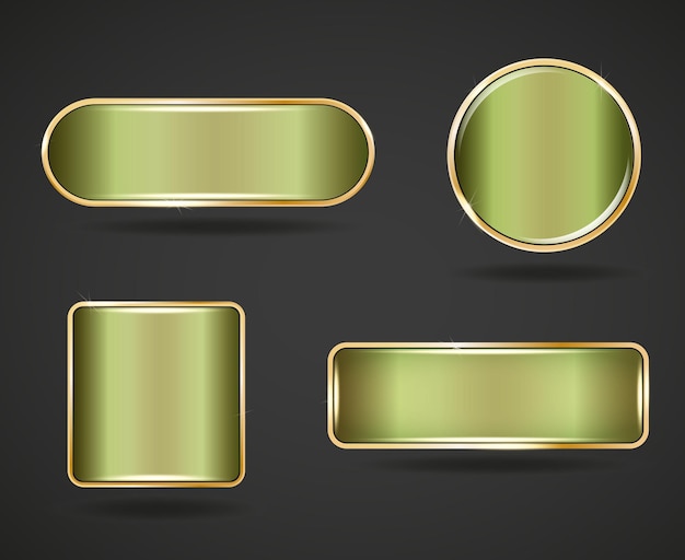 Conjunto de botones de gradiente verde cromado en marco dorado