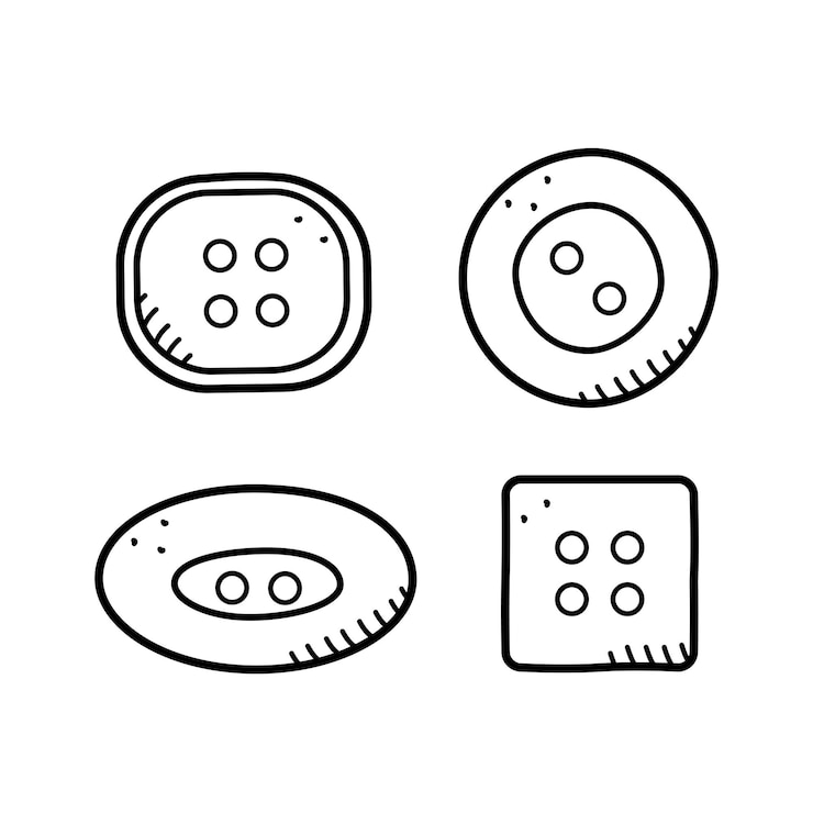 Vector conjunto de botones de iconos para accesorios de ilustración de doodle de vector de ropa para costura y costura