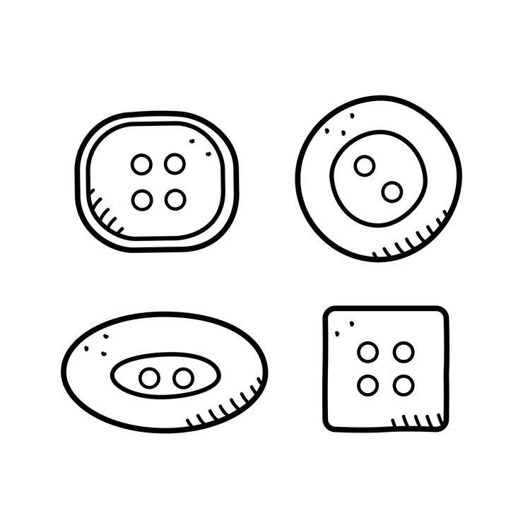 Conjunto de botones de iconos para accesorios de ilustración de doodle de vector de ropa para costura y costura