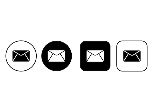 Conjunto de botones de íconos de correo electrónico Iconos simples en blanco y negro para el sitio web