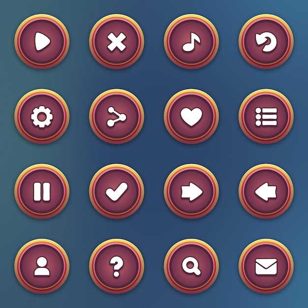 Conjunto de botones marrones para juegos móviles juego interfaz marrón dibujos animados ui botones conjunto de elementos ui