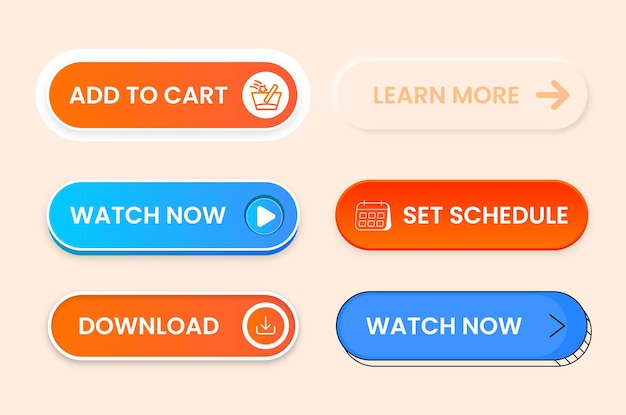 Conjunto de botones modernos con icono para sitio web y icono de vector ui