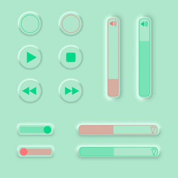 Conjunto de botones neomórficos editables vectoriales Elementos de diseño de moda de neomorfismo Componentes de la interfaz de usuario