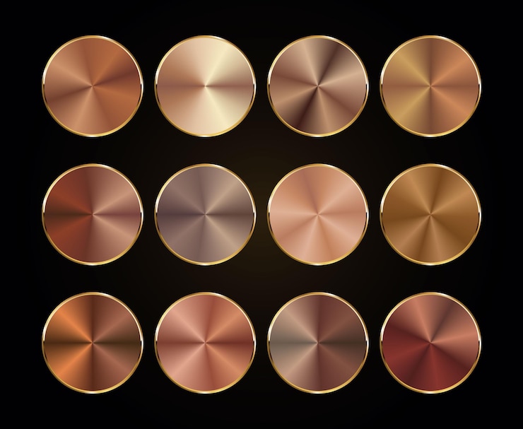Vector un conjunto de botones de oro y bronce con diferentes colores.