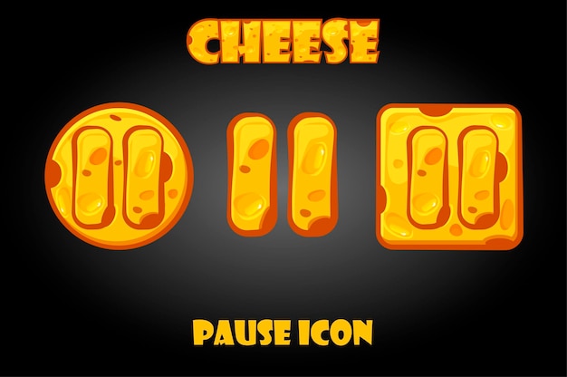 Conjunto de botones de pausa de queso para el menú. detenga los iconos de la gui del juego.