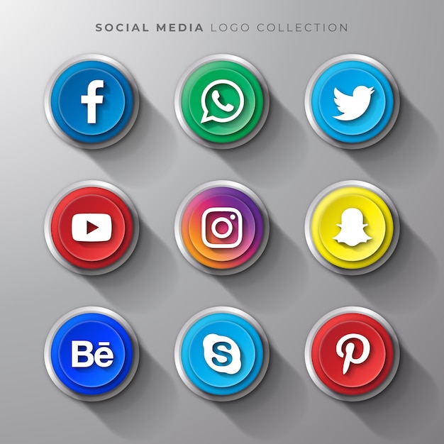 Vector conjunto de botones realistas de logo de redes sociales