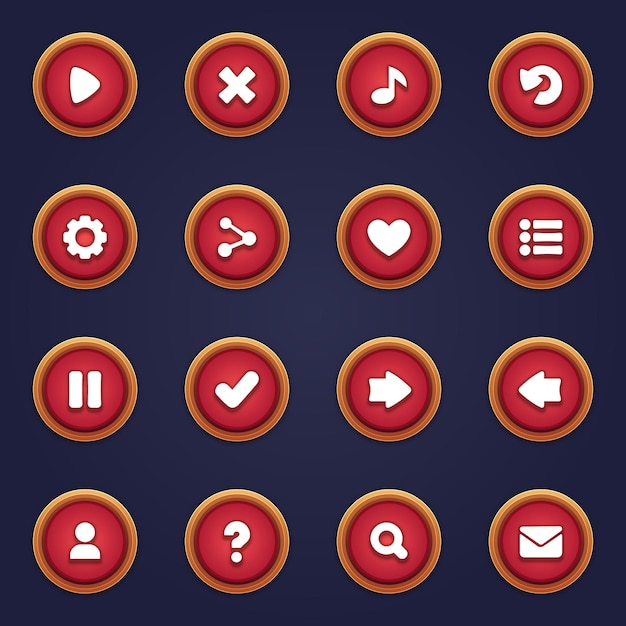 Conjunto de botones rojos para juegos móviles juego interfaz roja de dibujos animados ui botones conjunto de elementos ui