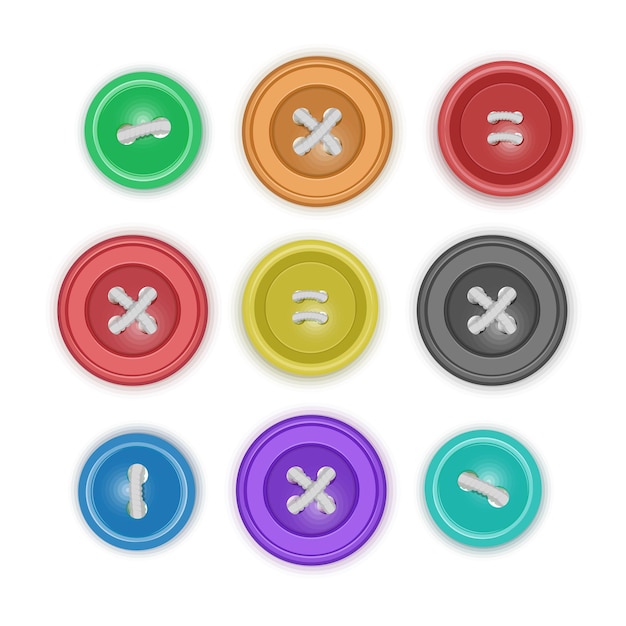 Conjunto de botones de ropa realista botones coloridos aislados en la ilustración de vector blanco