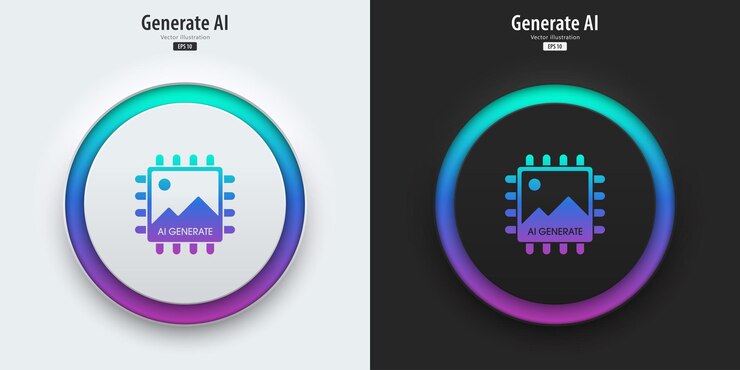 Vector un conjunto de botones con símbolos mejora la calidad de la imagen generada concepto de tecnología de inteligencia artificial estilo neumorfismo ui diseño ux ilustración vectorial