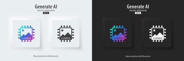 Un conjunto de botones con símbolos mejora la calidad de la imagen generada concepto de tecnología de inteligencia artificial estilo Neumorfismo UI diseño UX Ilustración vectorial