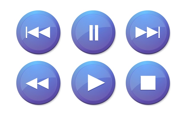 Conjunto de botones de vector de reproductor de música Interfaz azul reproducir signos de pausa Iconos de control de reproductor de video