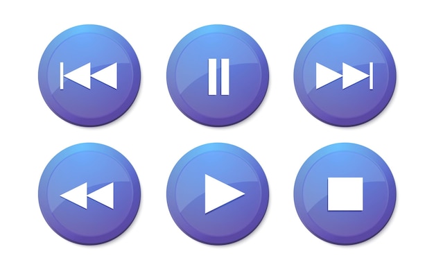 Vector conjunto de botones de vector de reproductor de música interfaz azul reproducir signos de pausa iconos de control de reproductor de video