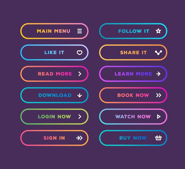 Vector conjunto de botones vectoriales de estilo de línea de gradiente moderno con iconos de interfaz de usuario