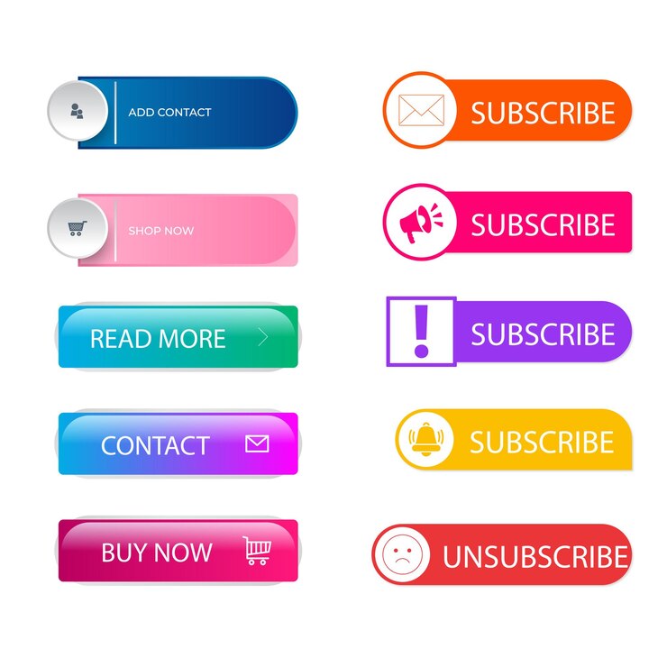Vector conjunto de botones vectoriales modernos de moda colores de moda en fondo blanco leer más aprender más comprar n
