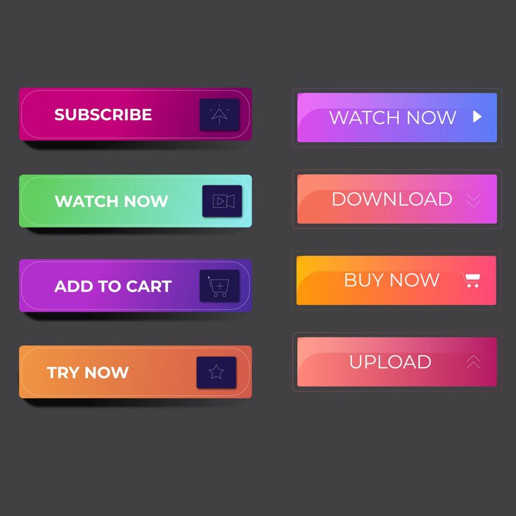 Vector conjunto de botones vectoriales modernos de moda colores de moda en fondo blanco leer más aprender más comprar n