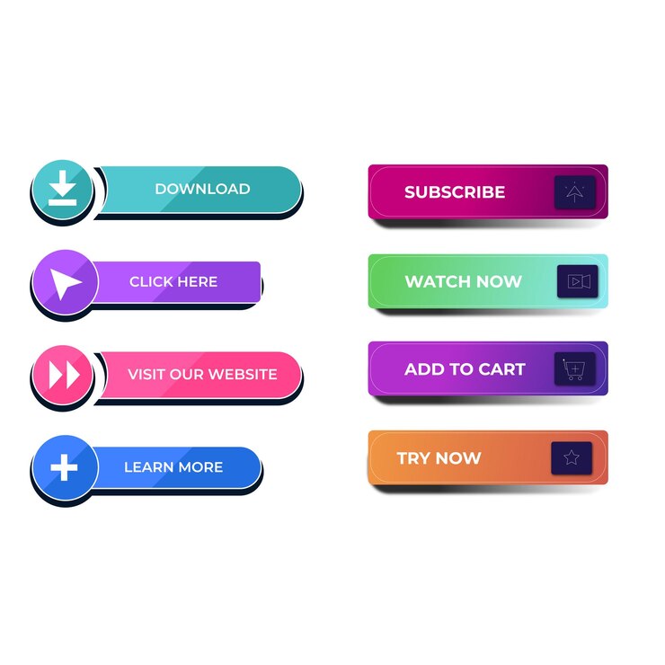 Vector conjunto de botones vectoriales modernos de moda colores de moda en fondo blanco leer más aprender más comprar n