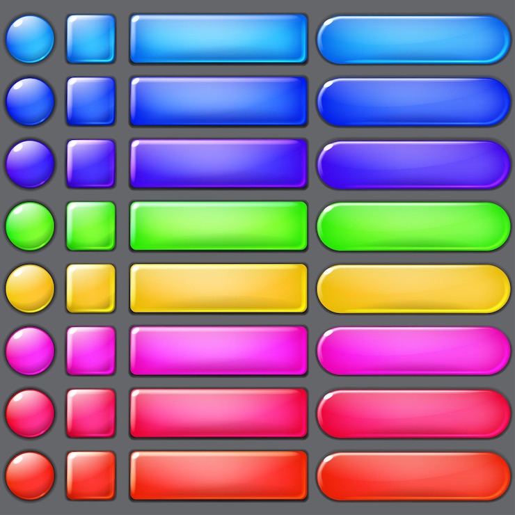 Vector conjunto de botones web de colores en blanco de varias formas