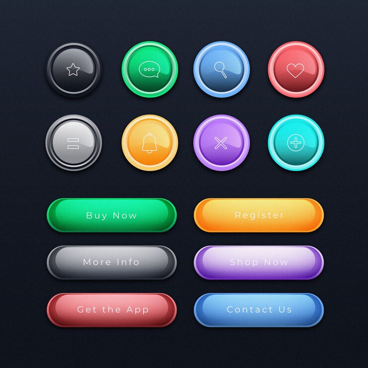 Vector conjunto de botones web de colores con gradiente