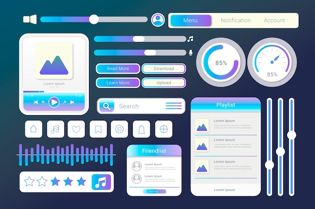 Vector conjunto de botones web de colores con gradiente