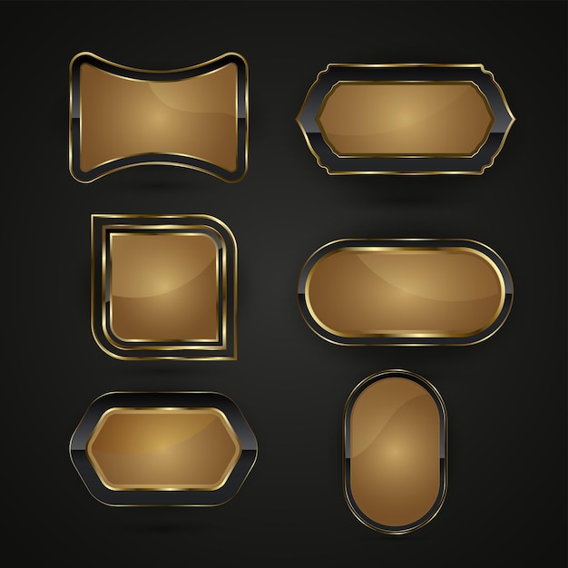 Conjunto de botones web IU de formas especiales de lujo Grupo de botones negros y dorados de diseño premium