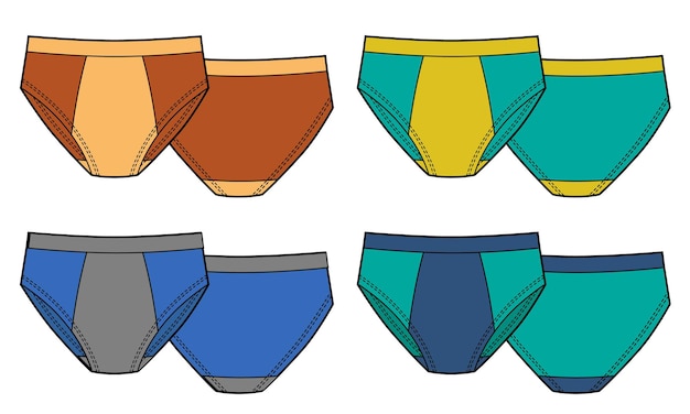 Vector conjunto de bragas para niños de diferentes colores vista frontal y trasera