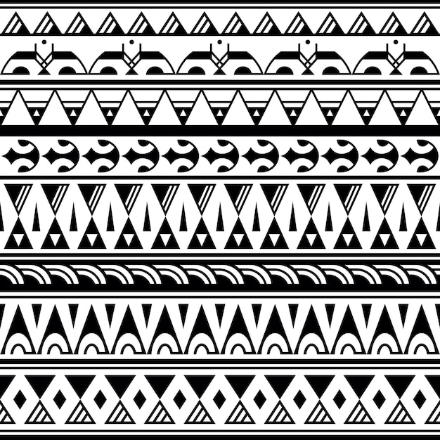 Conjunto de brazaletes de tatuaje polinesio maorí frontera Vector de patrones sin fisuras de manga tribal