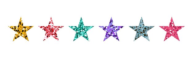 Conjunto de brillantes estrellas de cinco puntas de colores Colección de ilustraciones vectoriales aisladas en blanco