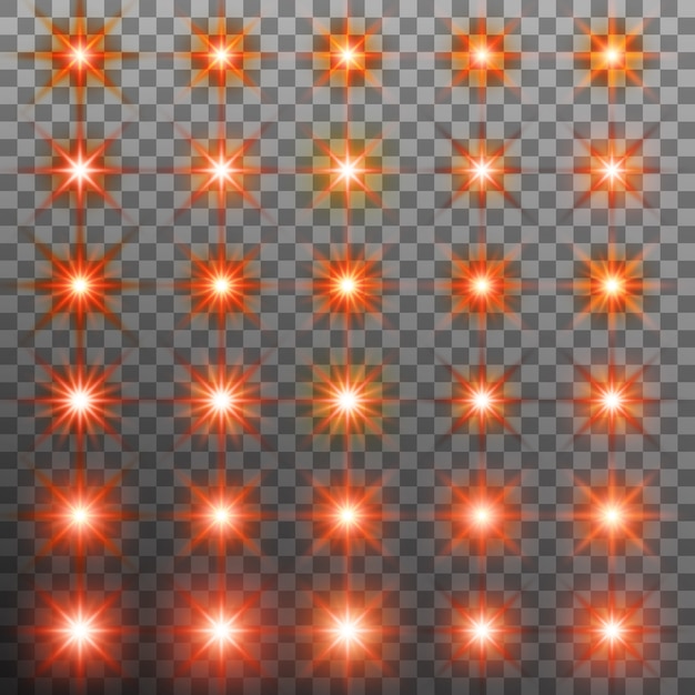 Conjunto de brillo de flash de luz de ráfaga con destello. Fondo transparente solo en