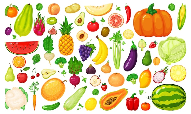 Vector conjunto de brócoli de frutas y verduras de dibujos animados