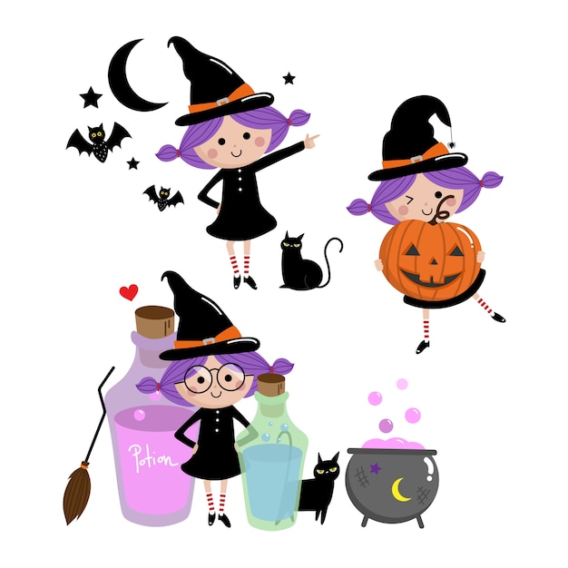 Vector conjunto de brujas de halloween