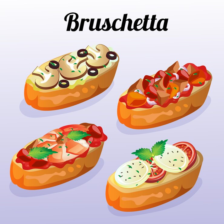 conjunto de bruschetta de comida italiana