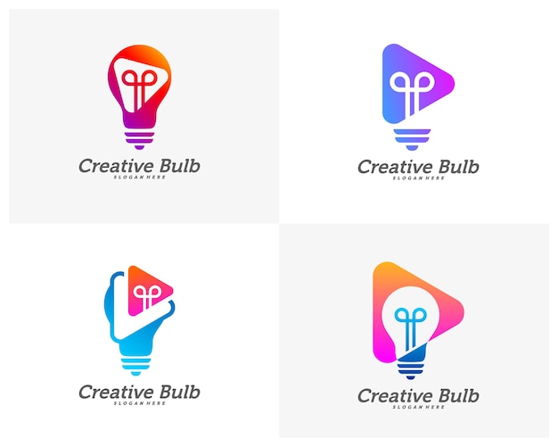 Conjunto de Bulb Creative con Play icon logo conceptos iconos coloridos abstractos elementos y plantilla de símbolos Vector